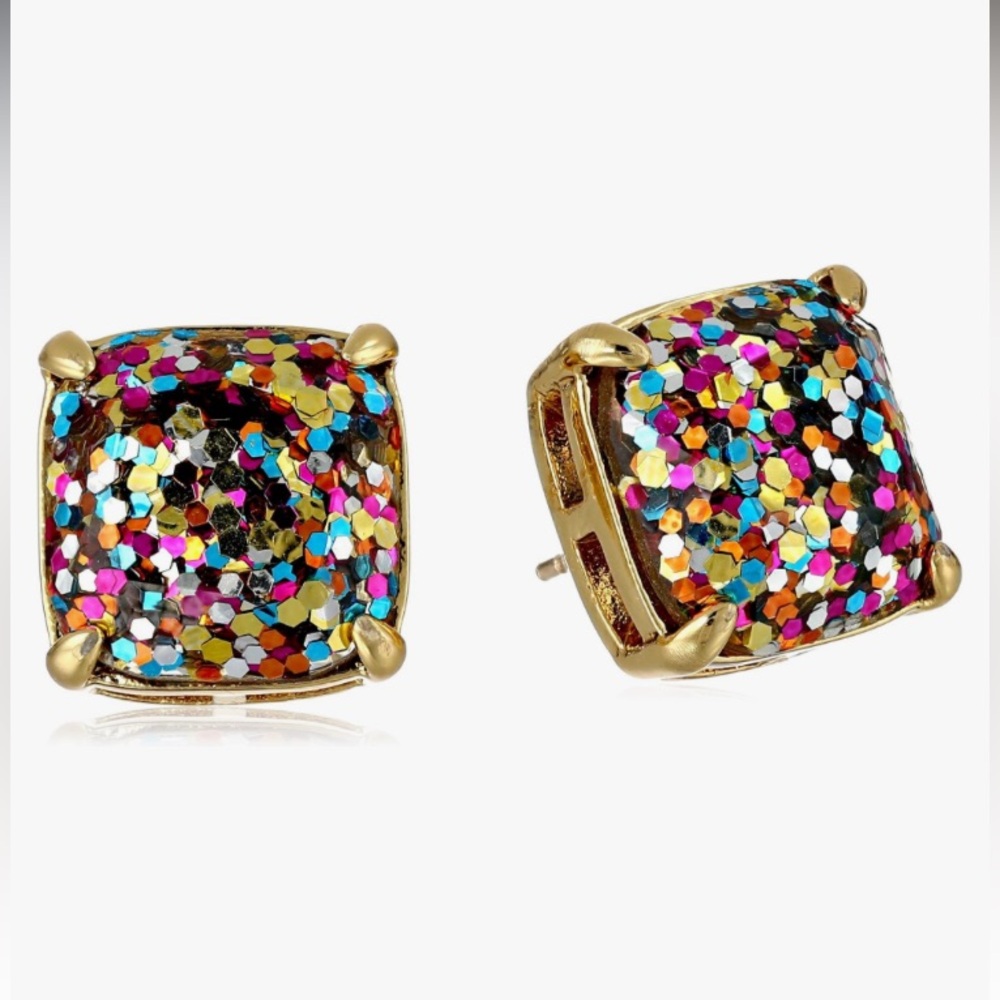 Kate Spade Glitter Crystal Square Stud Earrings